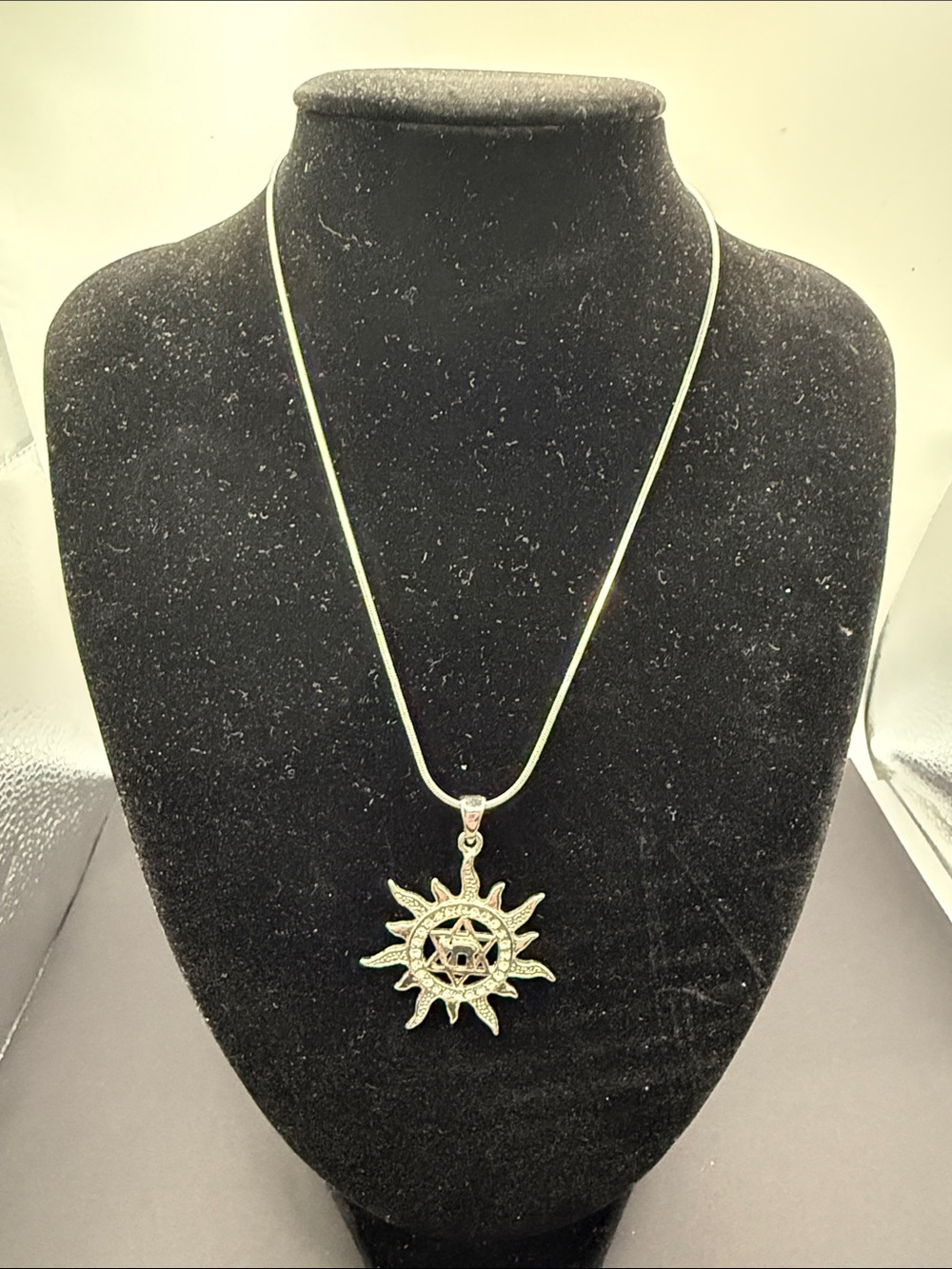 Sunburst Star of David Pendant Necklace from Israel - Silver